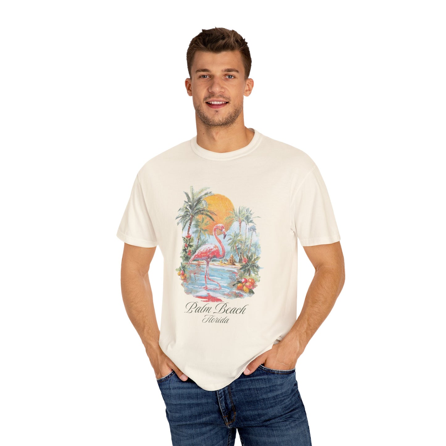 Palm Beach Florida Flamingo Retro Graphic T-Shirt