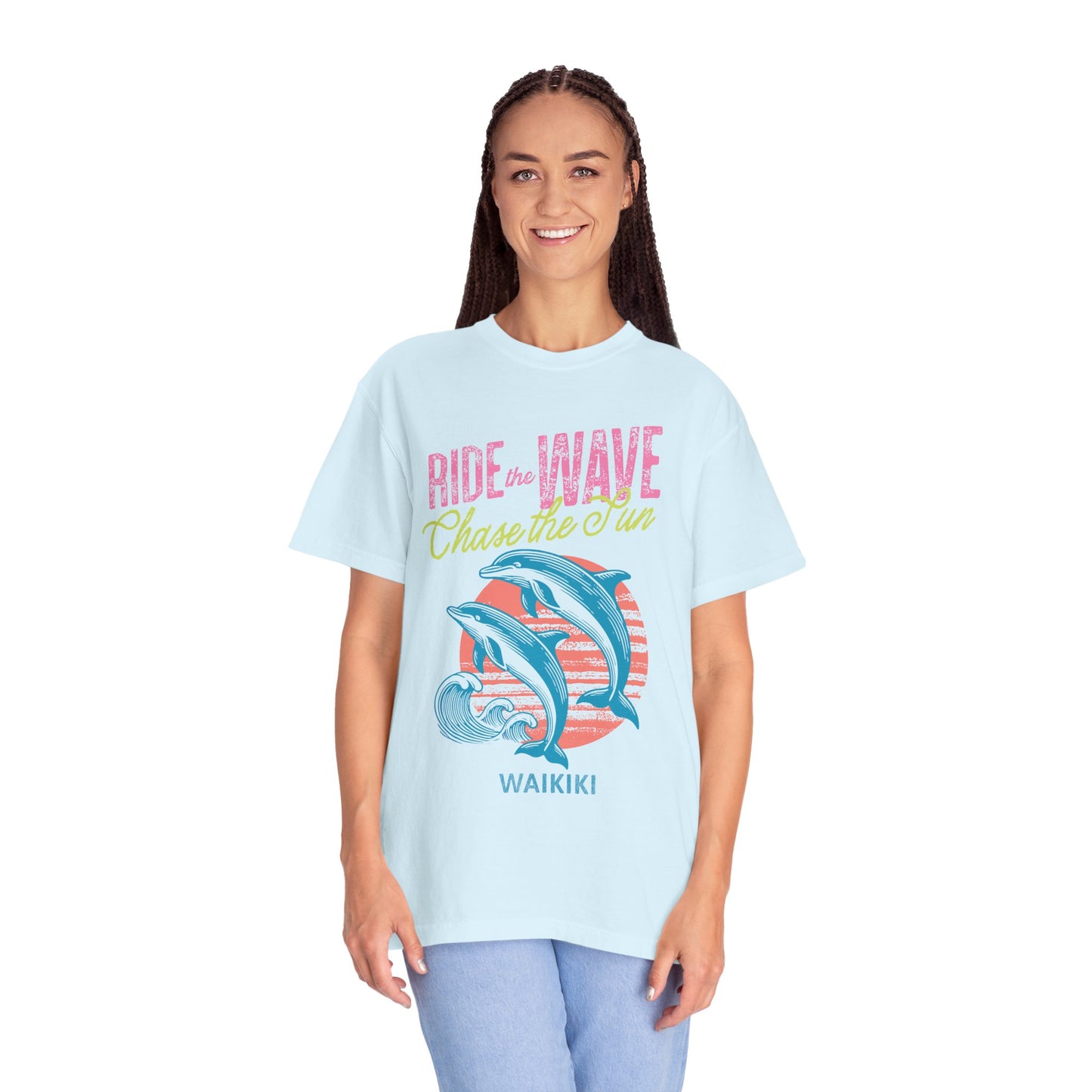 Waikiki Hawaii Surfing Dolphins Graphic T-Shirt