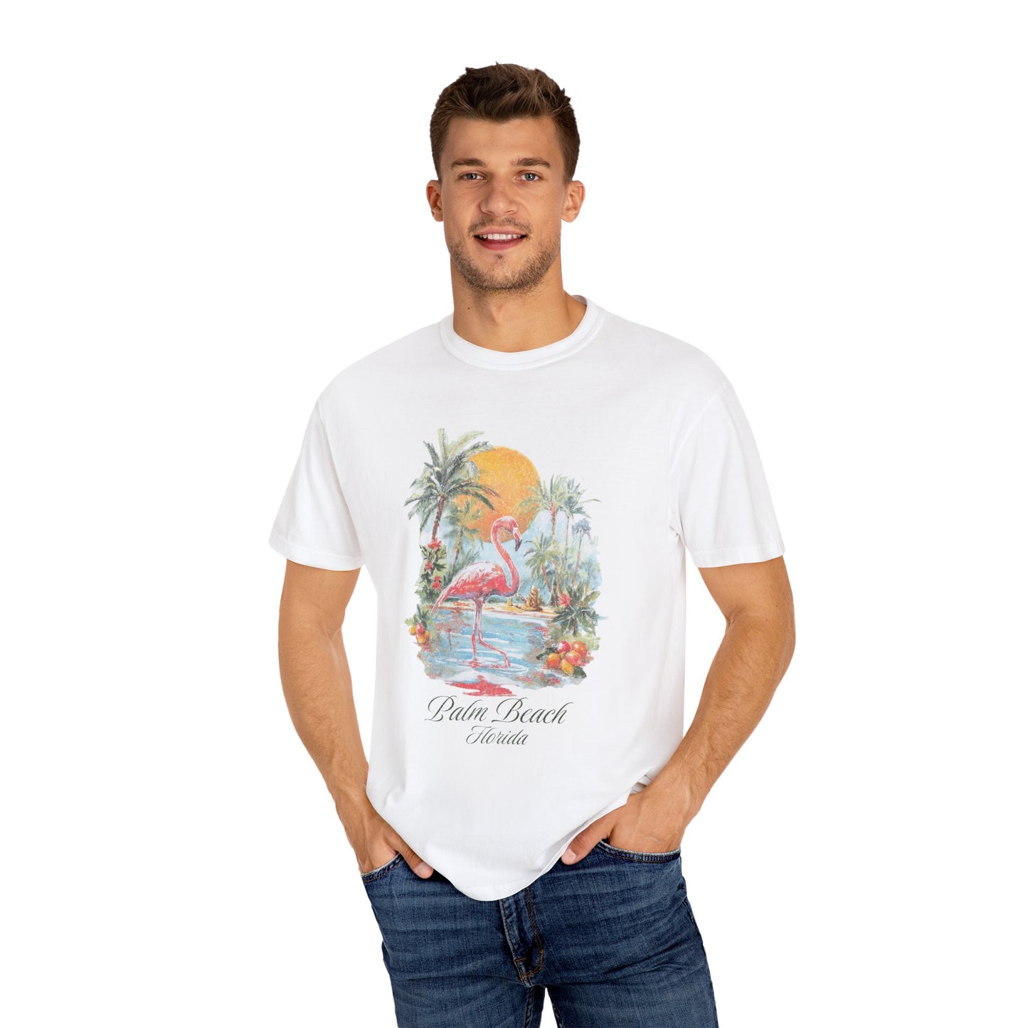 Palm Beach Florida Flamingo Retro Graphic T-Shirt