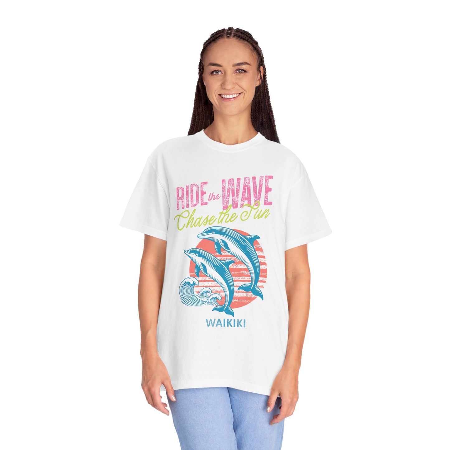 Waikiki Hawaii Surfing Dolphins Graphic T-Shirt