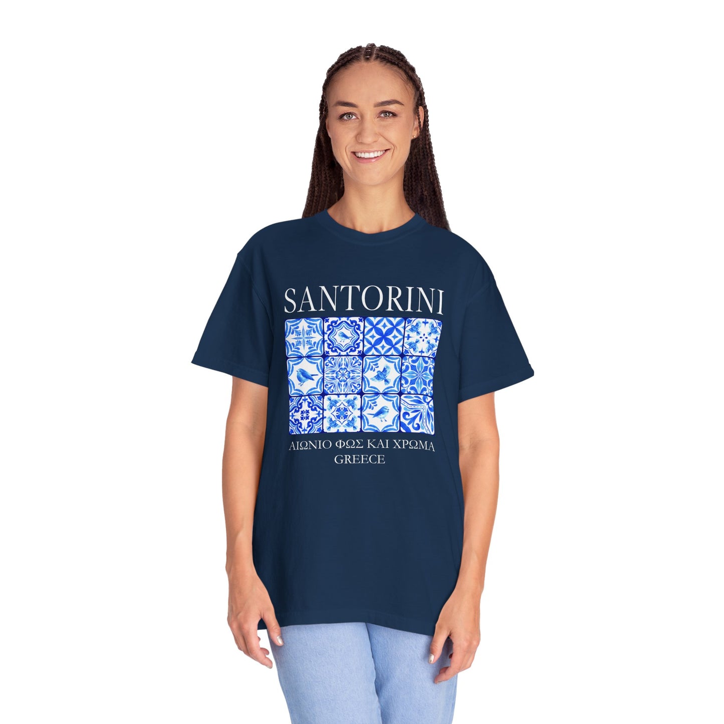 Santorini Vintage Mosaic Graphic T-Shirt - Greece Travel Tee