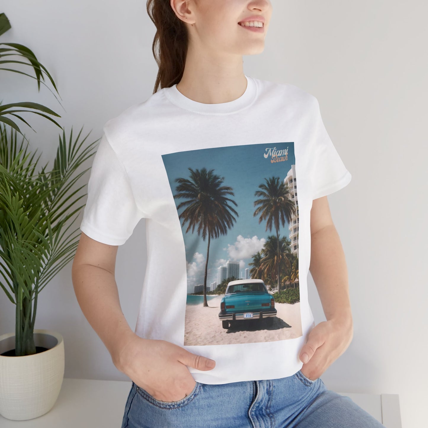 Vintage Car Miami Beach Jersey Short Sleeve Tee