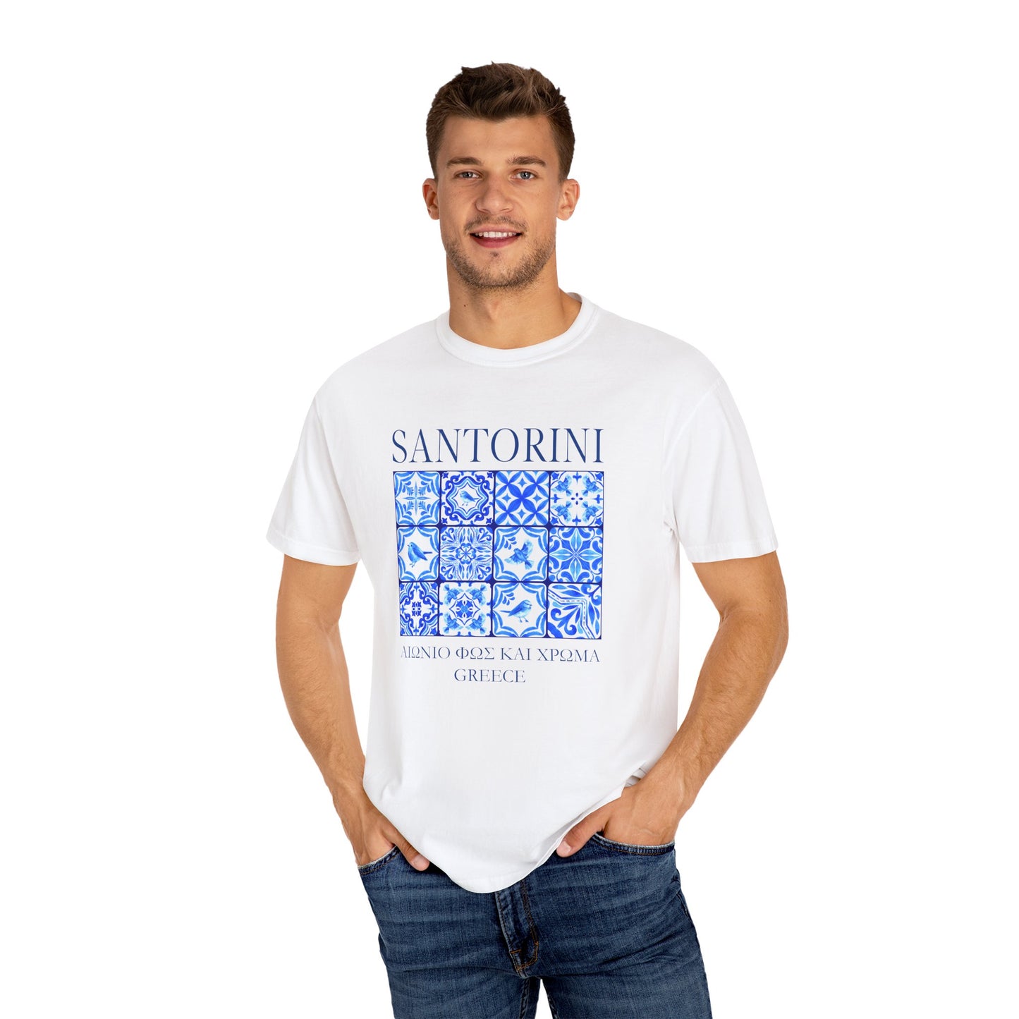 Santorini Vintage Mosaic Graphic T-Shirt - Greece Travel Tee