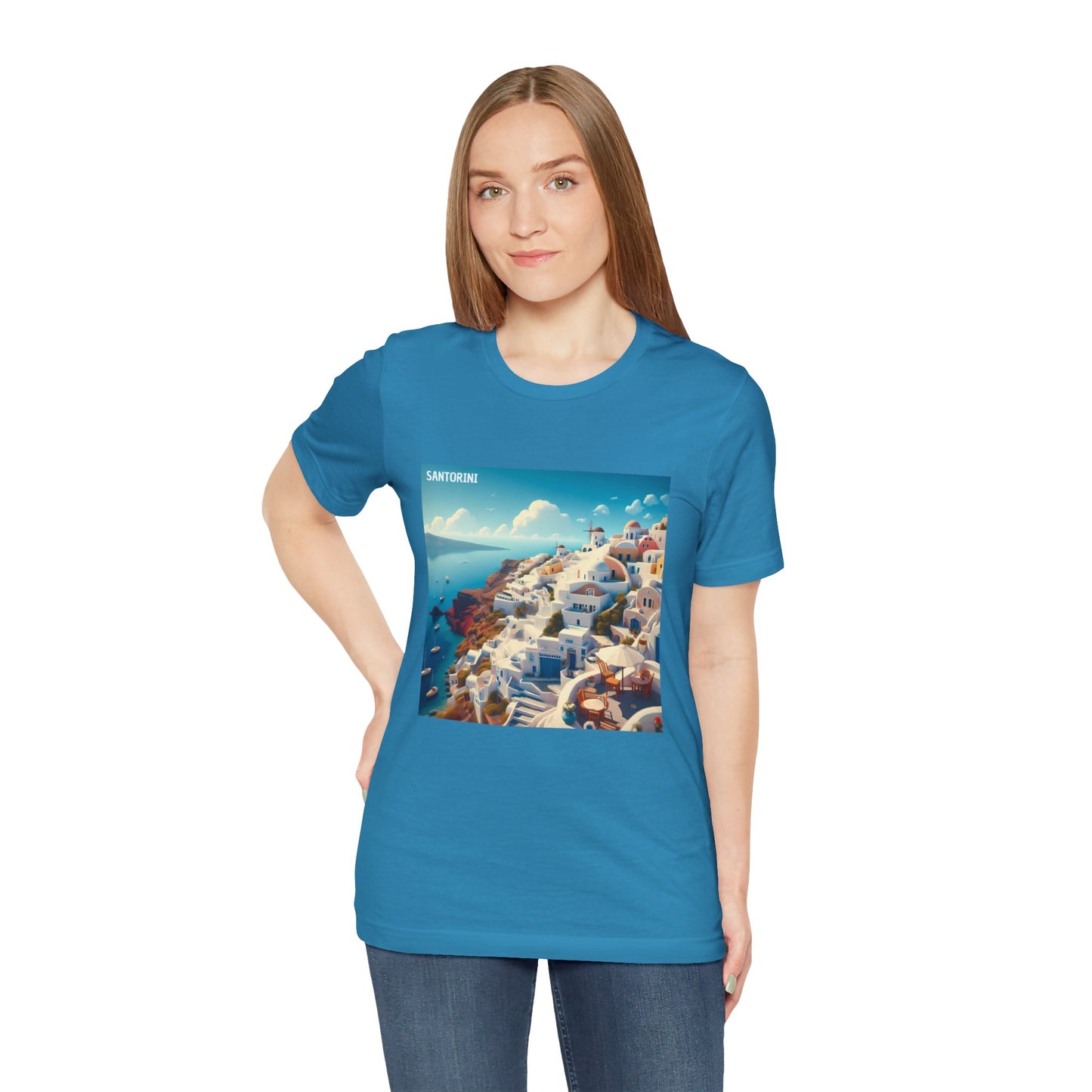 Santorini Oia Disney Pixar Style Jersey Short Sleeve Tee