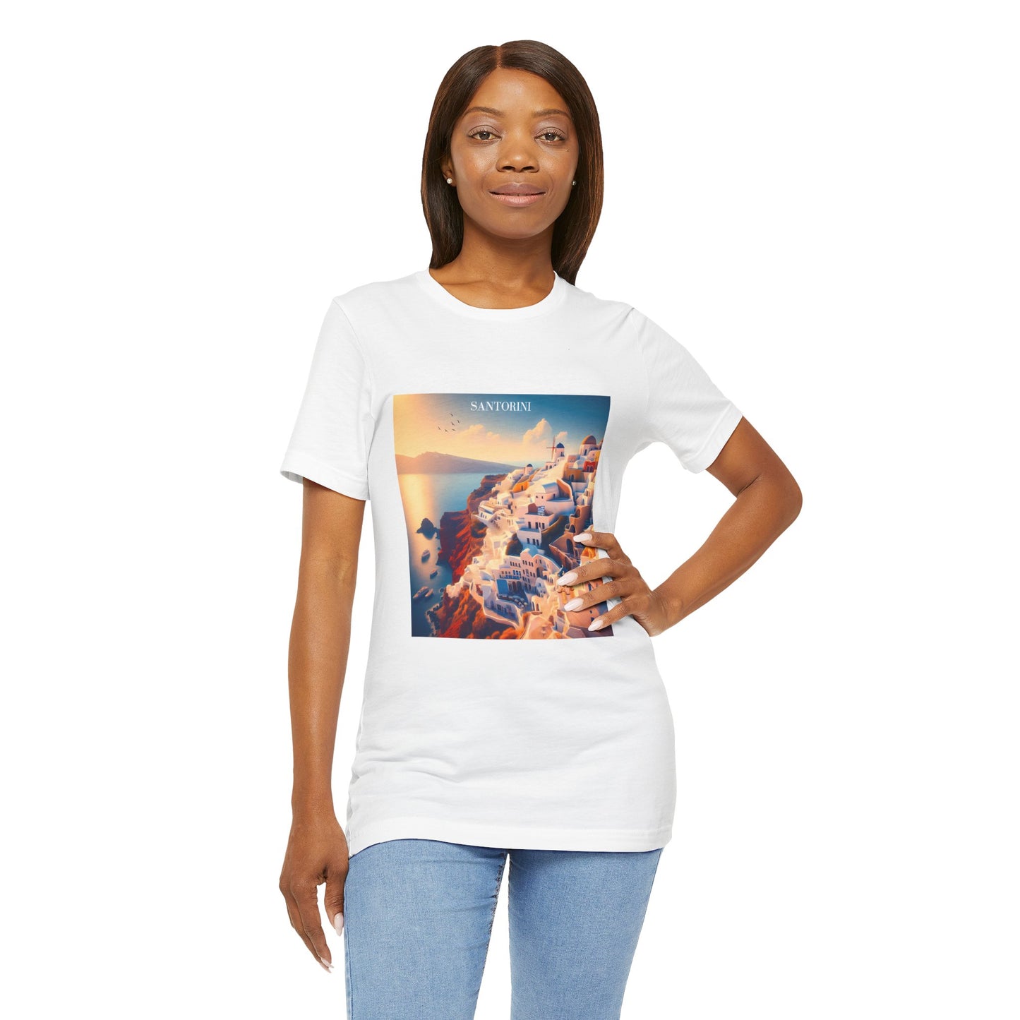 Santorini Sunset Disney Pixar Style Jersey Short Sleeve Tee