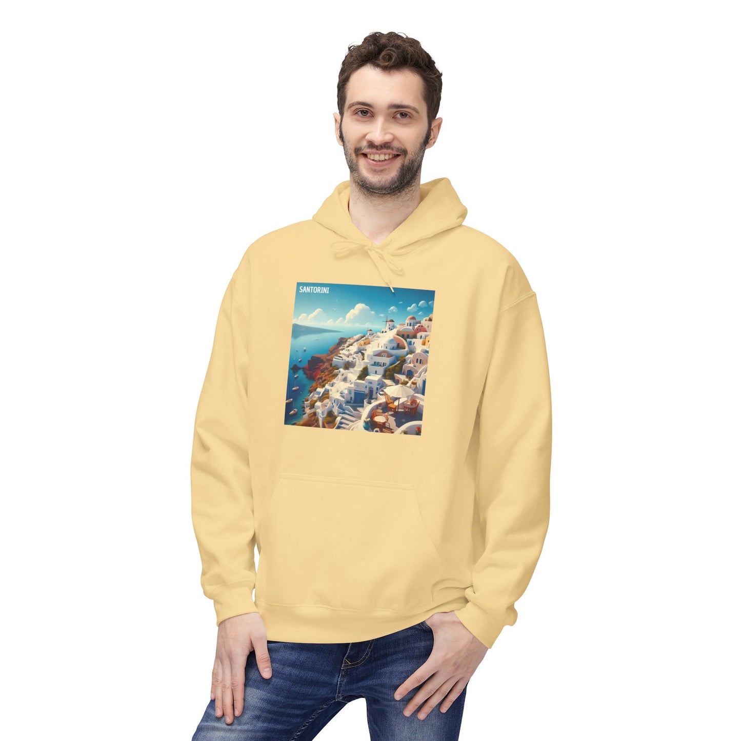 Santorini Oia Disney Pixar Style Midweight Softstyle Fleece Hoodie