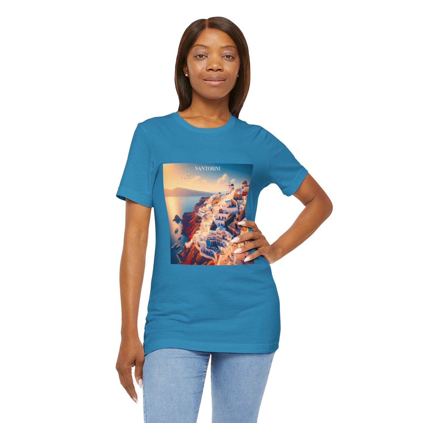 Santorini Sunset Disney Pixar Style Jersey Short Sleeve Tee