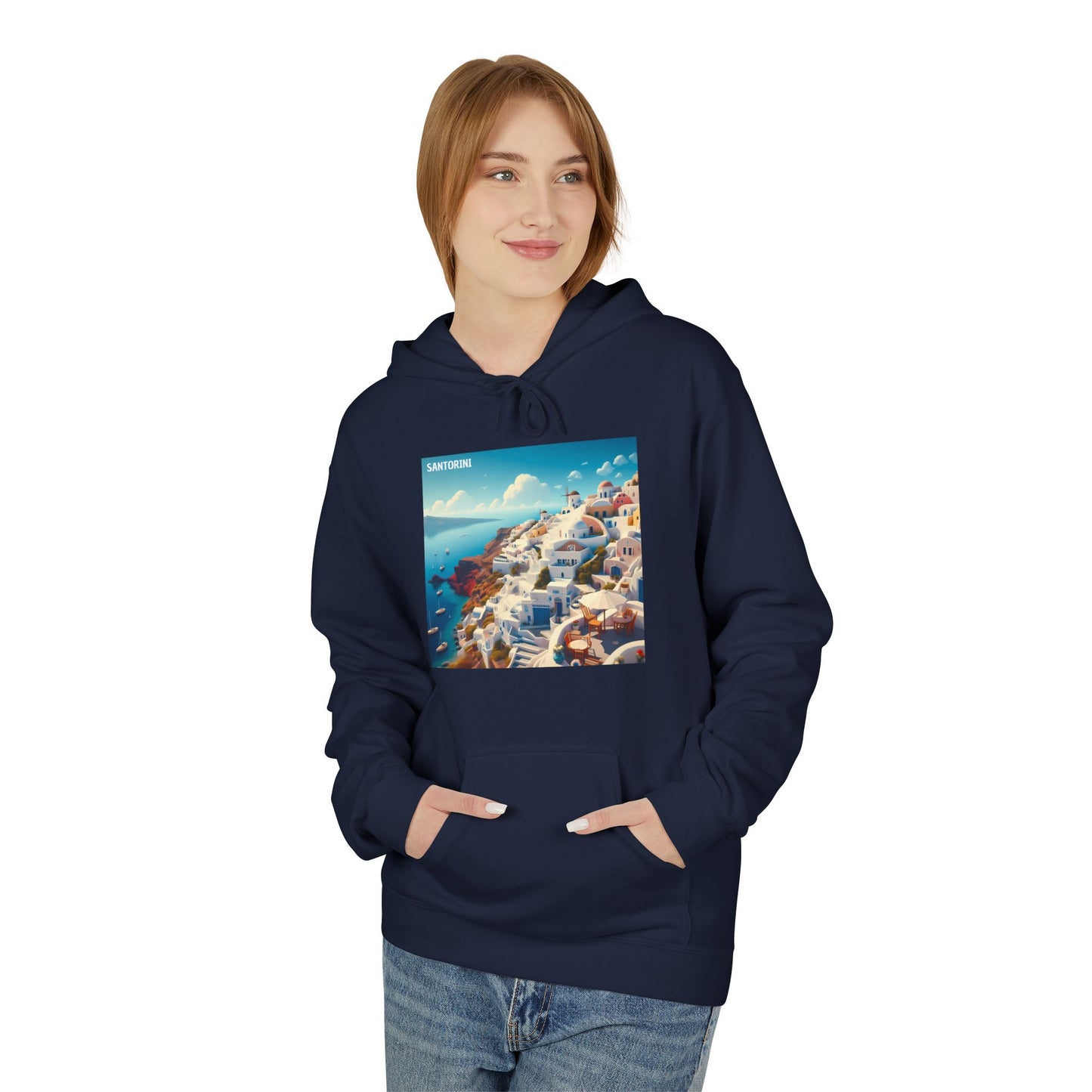 Santorini Oia Disney Pixar Style Midweight Softstyle Fleece Hoodie