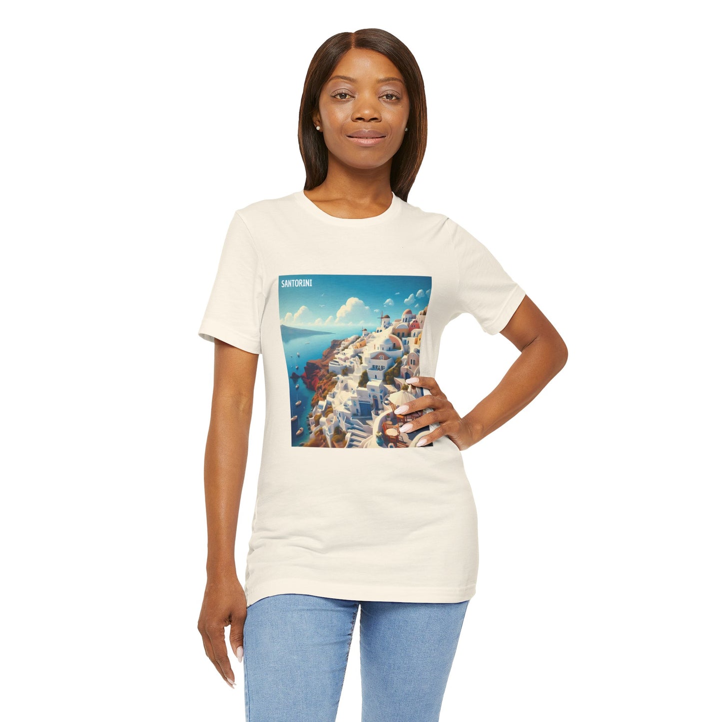 Santorini Oia Disney Pixar Style Jersey Short Sleeve Tee