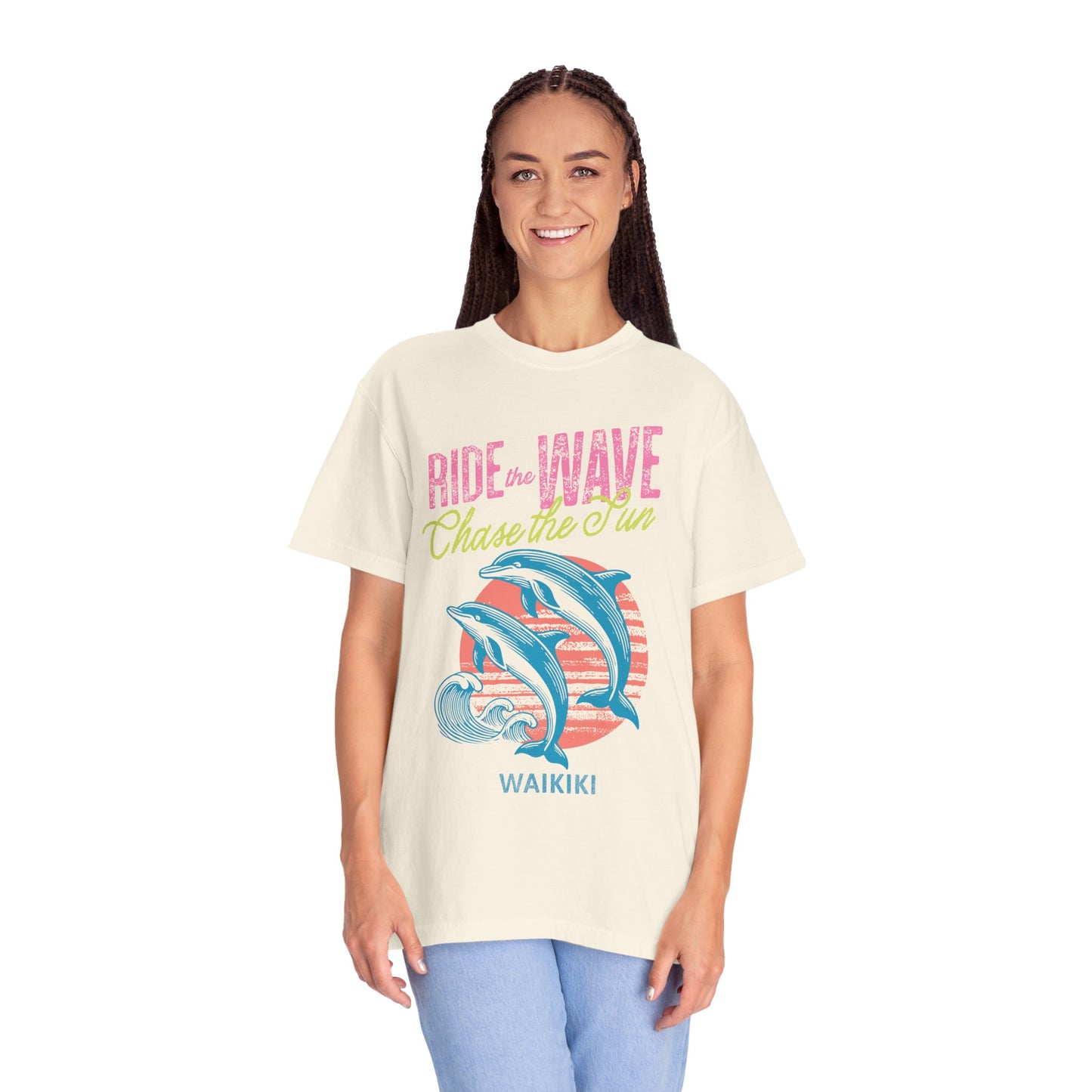 Waikiki Hawaii Surfing Dolphins Graphic T-Shirt