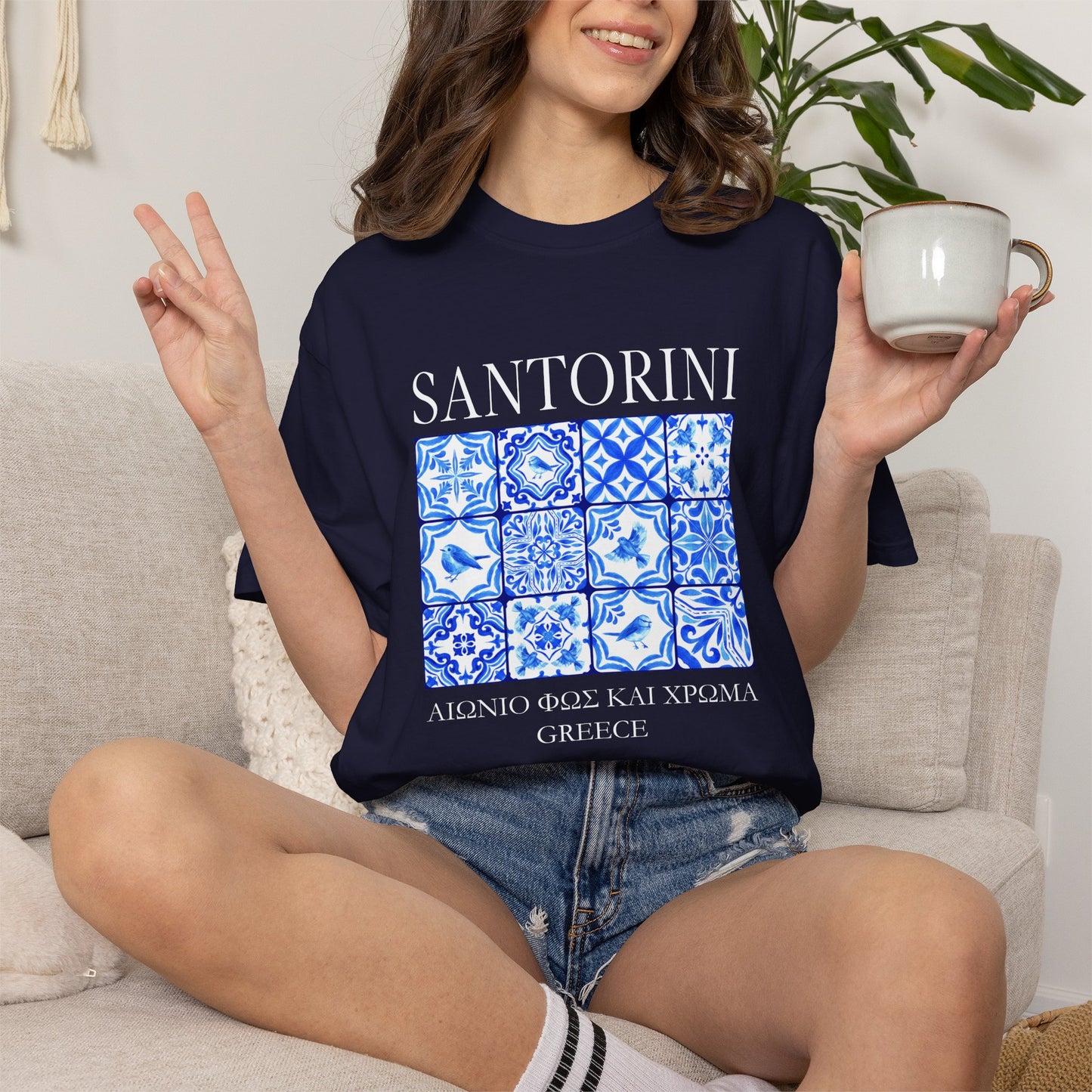 Santorini Vintage Mosaic Graphic T-Shirt - Greece Travel Tee