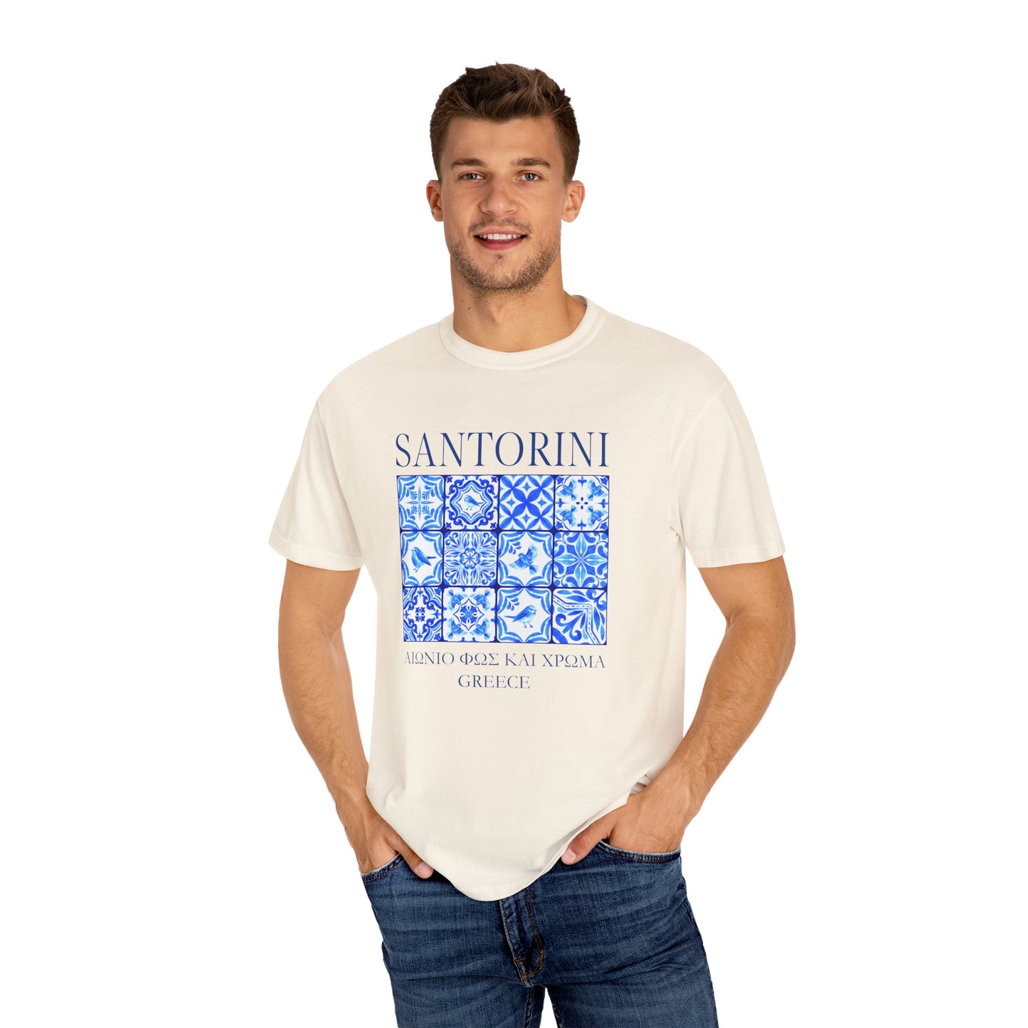Santorini Vintage Mosaic Graphic T-Shirt - Greece Travel Tee