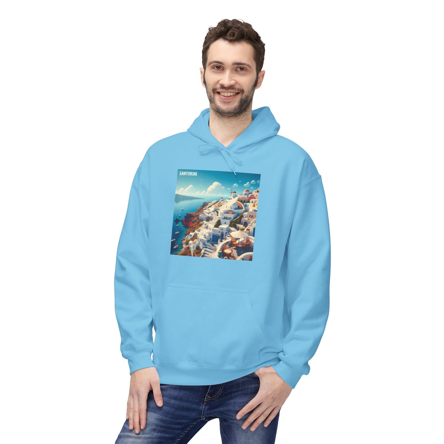 Santorini Oia Disney Pixar Style Midweight Softstyle Fleece Hoodie