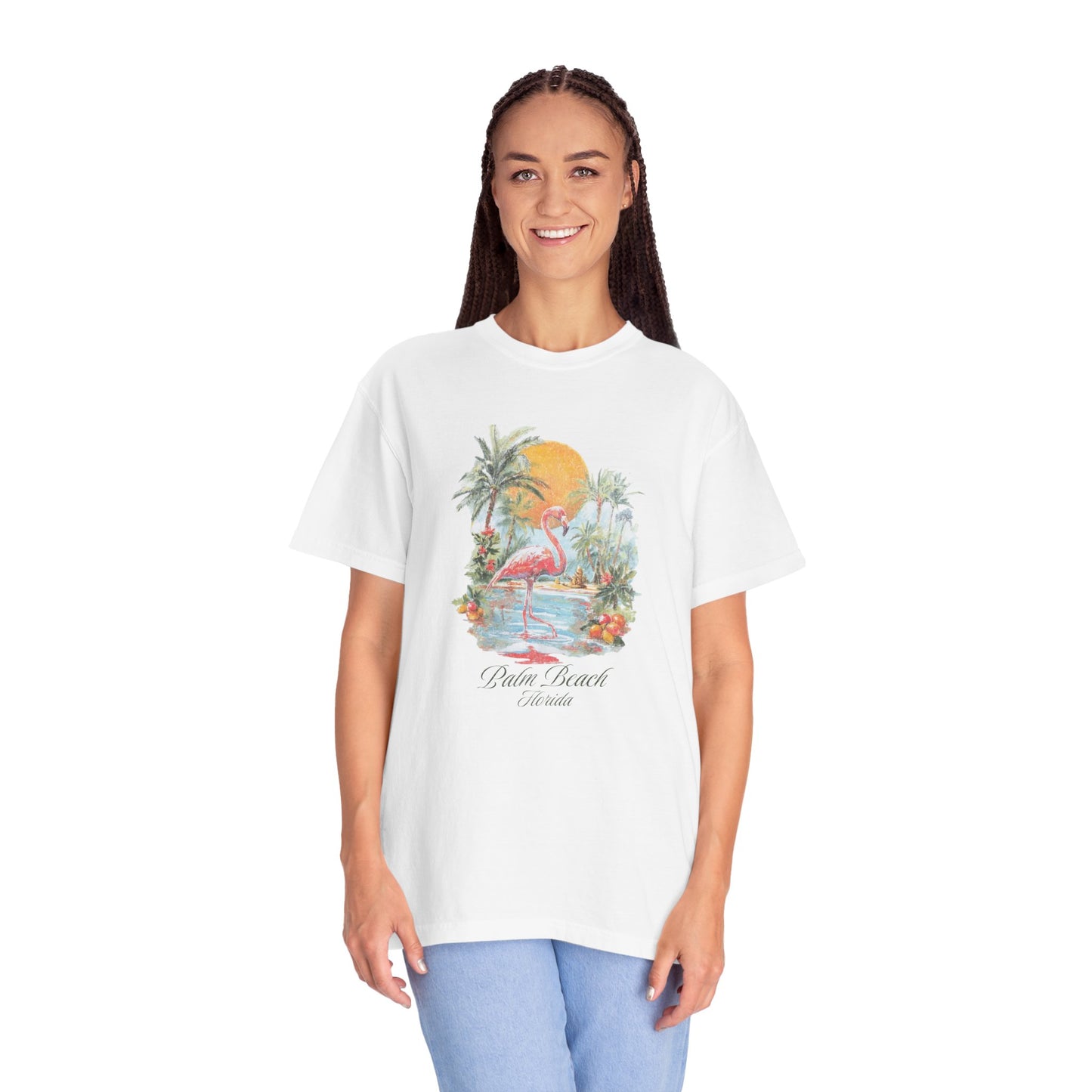 Palm Beach Florida Flamingo Retro Graphic T-Shirt