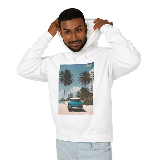 Vintage Car On The Beach Lightweight Hooded Sweatshirt