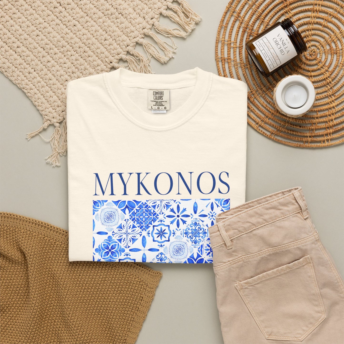 Mykonos Vintage Mosaic Graphic T-Shirt - Greece Travel Tee