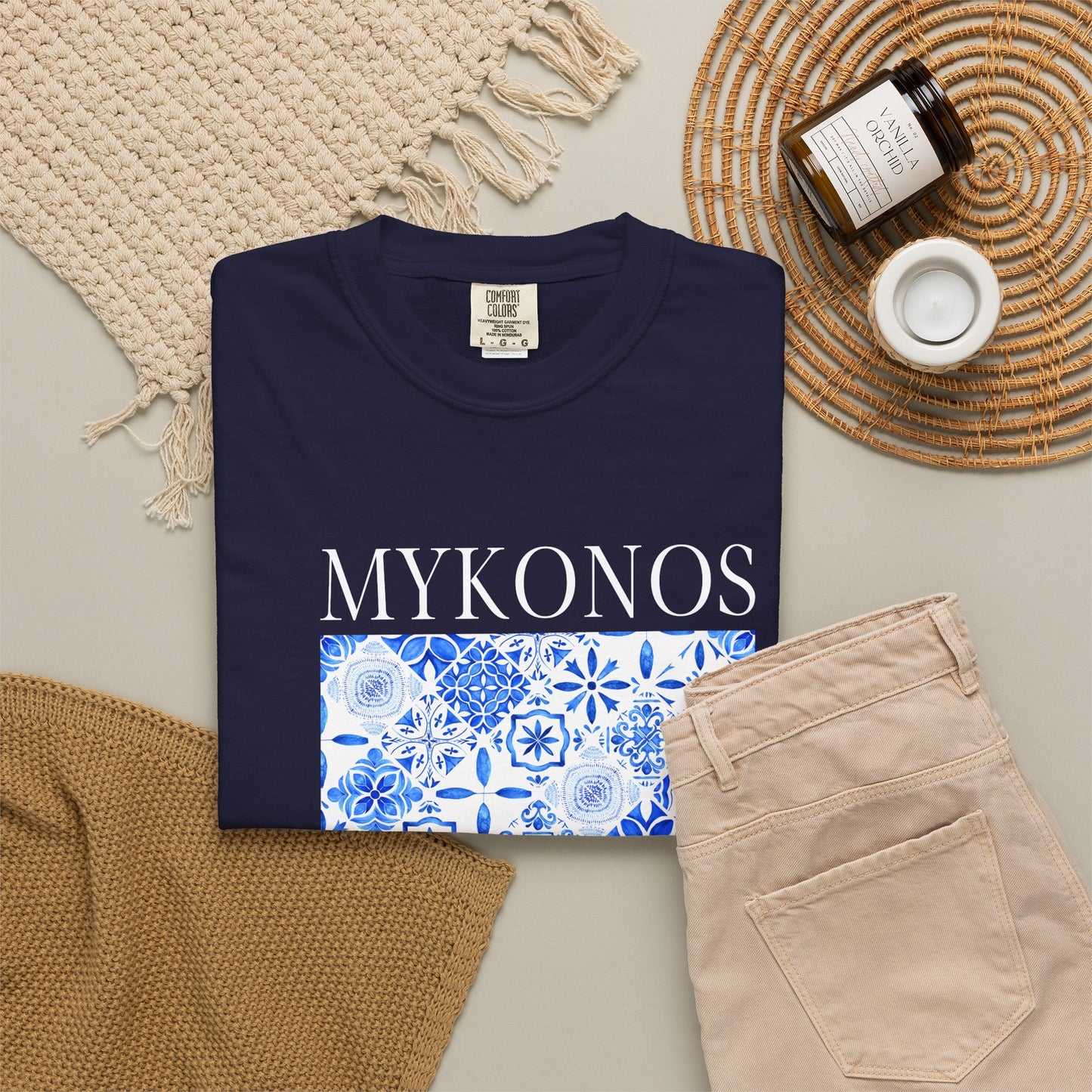 Mykonos Vintage Mosaic Graphic T-Shirt - Greece Travel Tee