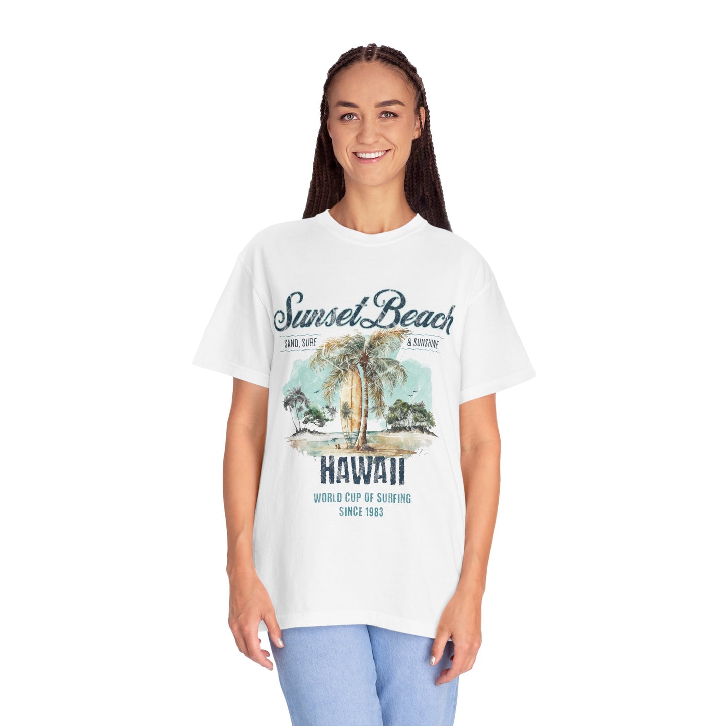 Hawaii Surfing Sunset Beach Graphic T-Shirt