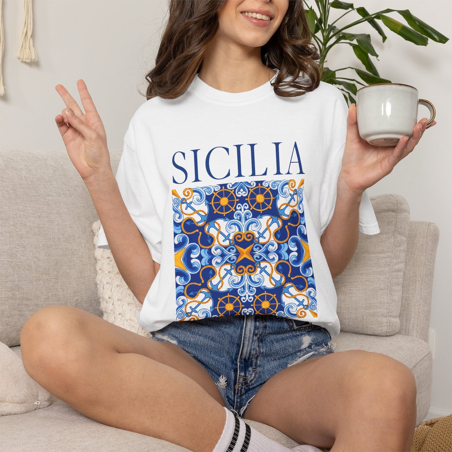 Sicily Vintage Mosaic Graphic T-Shirt - Italy Travel Tee