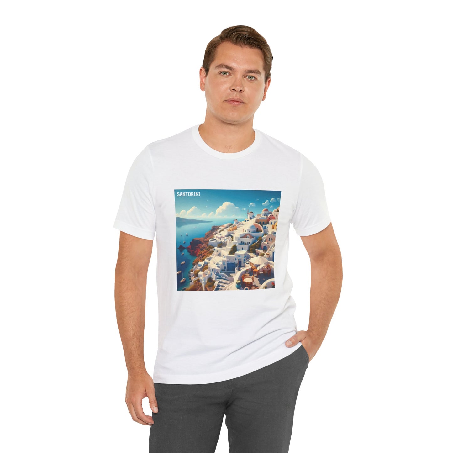 Santorini Oia Disney Pixar Style Jersey Short Sleeve Tee