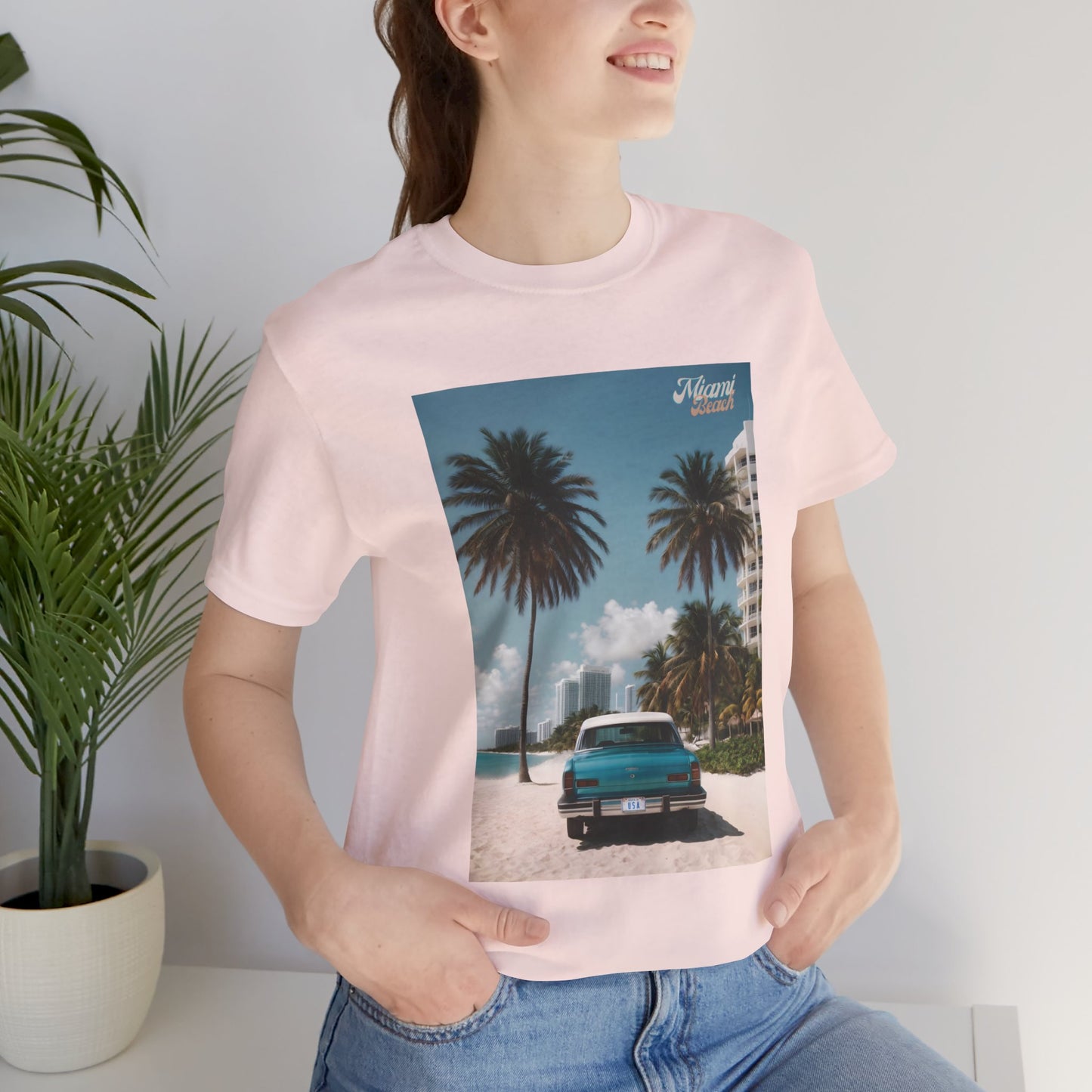 Vintage Car Miami Beach Jersey Short Sleeve Tee