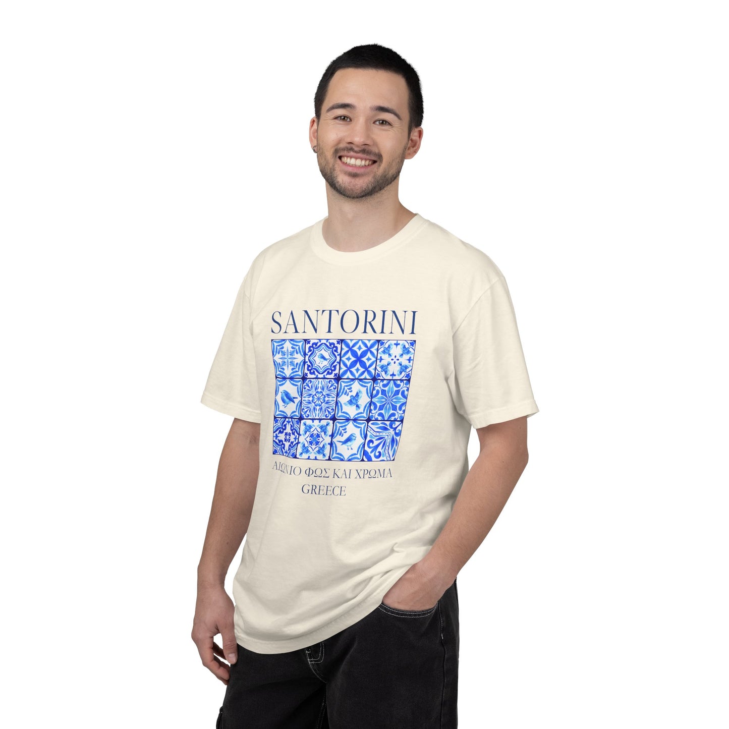 Santorini Vintage Mosaic Graphic T-Shirt - Greece Travel Tee