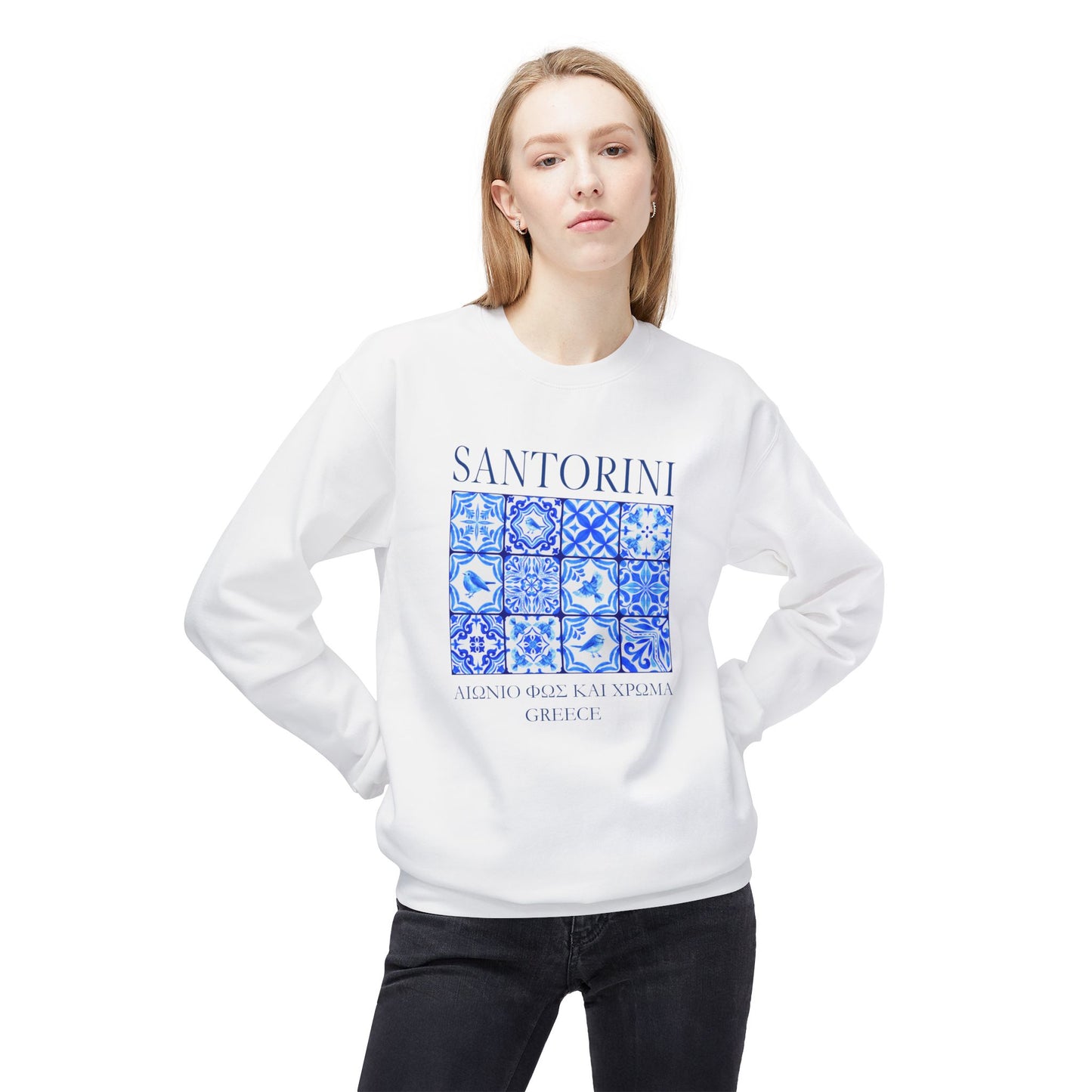 Santorini Greece Vintage Mosaic Graphic Sweatshirt