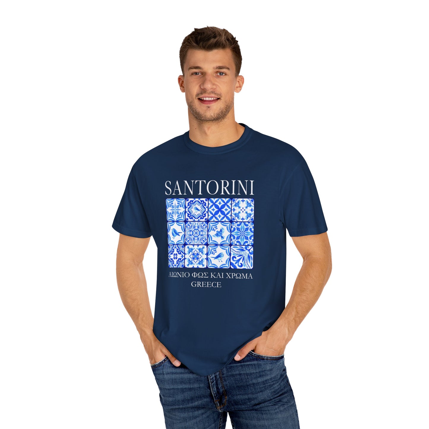 Santorini Vintage Mosaic Graphic T-Shirt - Greece Travel Tee