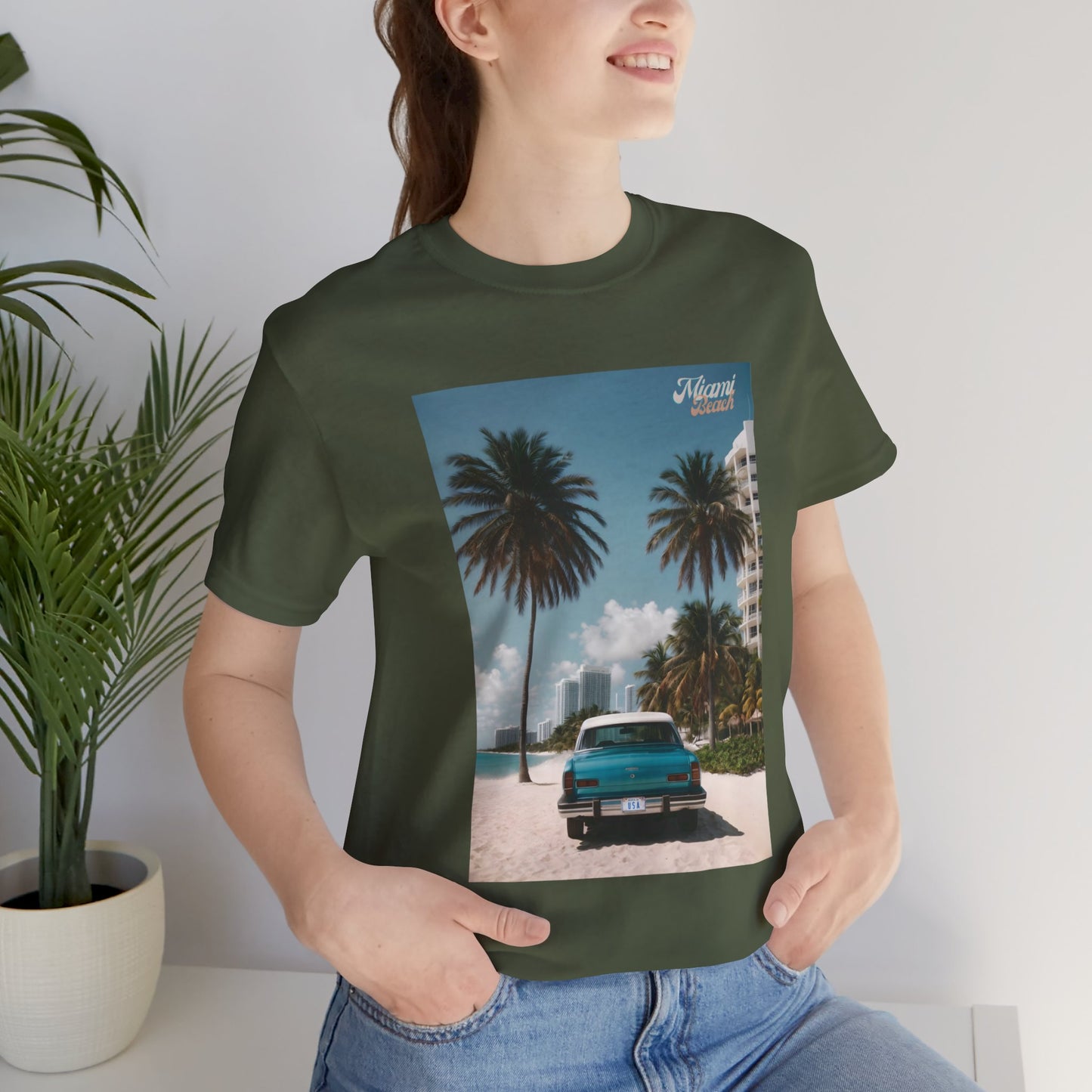 Vintage Car Miami Beach Jersey Short Sleeve Tee