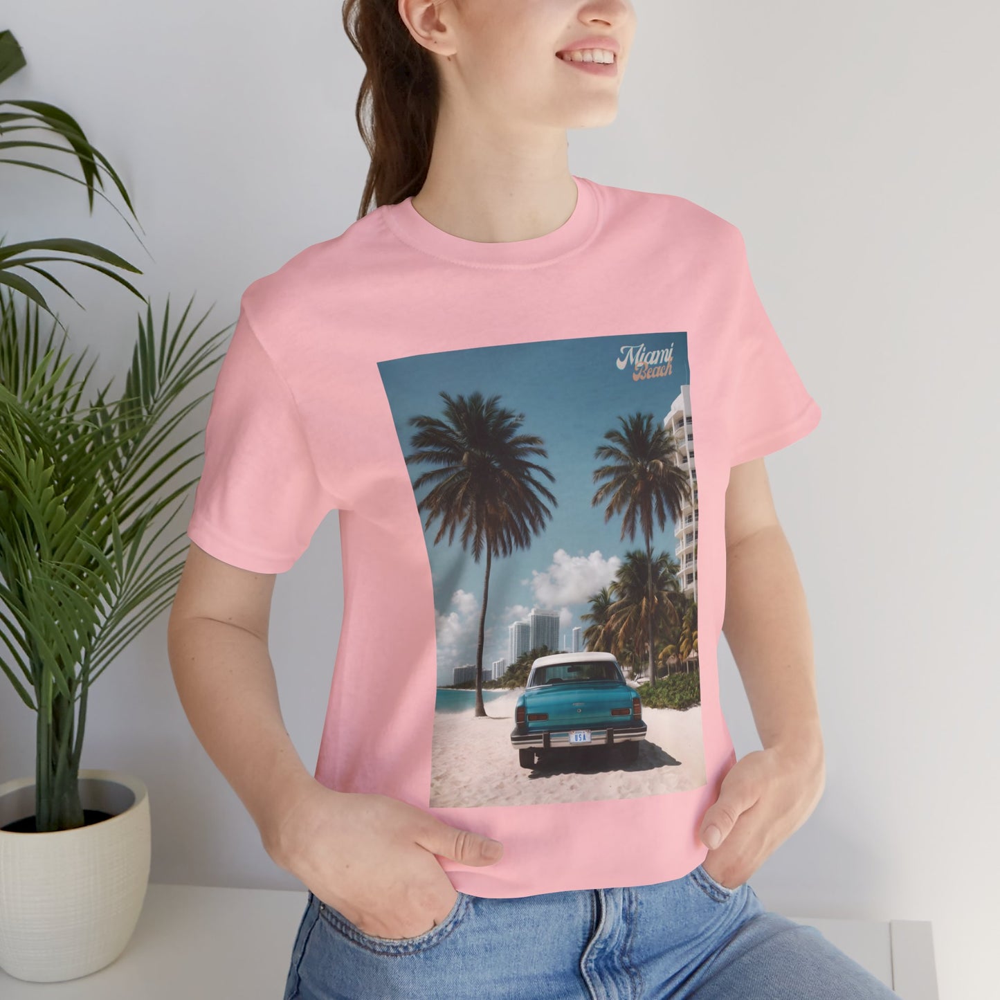 Vintage Car Miami Beach Jersey Short Sleeve Tee