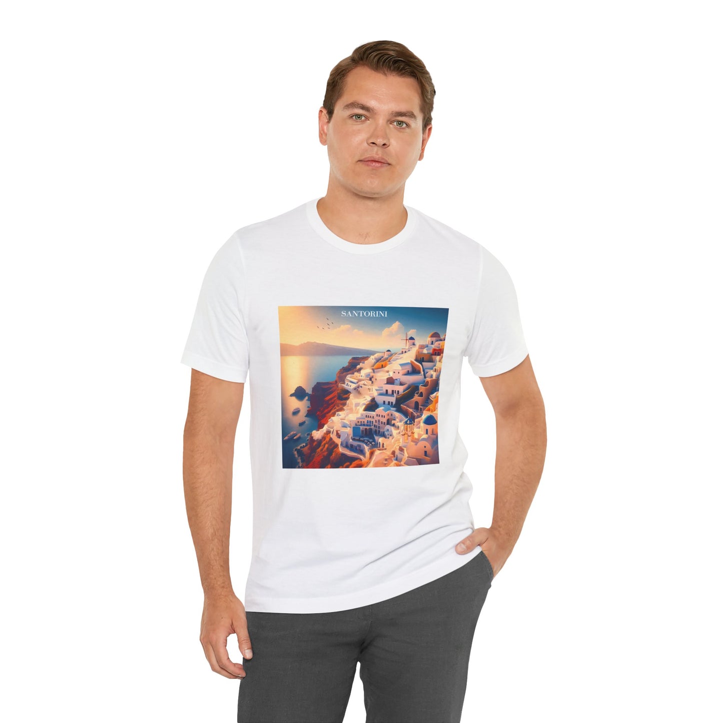 Santorini Sunset Disney Pixar Style Jersey Short Sleeve Tee