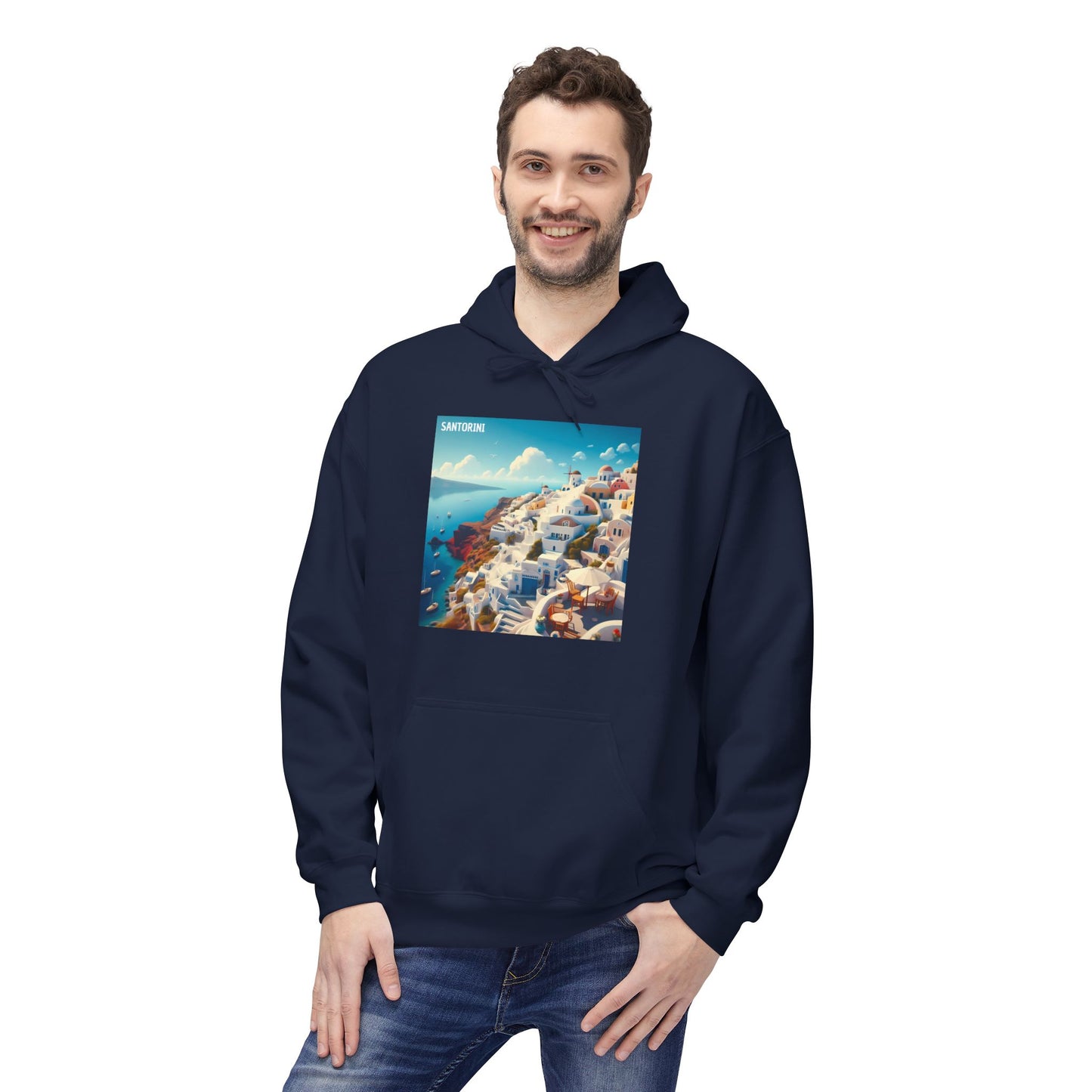 Santorini Oia Disney Pixar Style Midweight Softstyle Fleece Hoodie