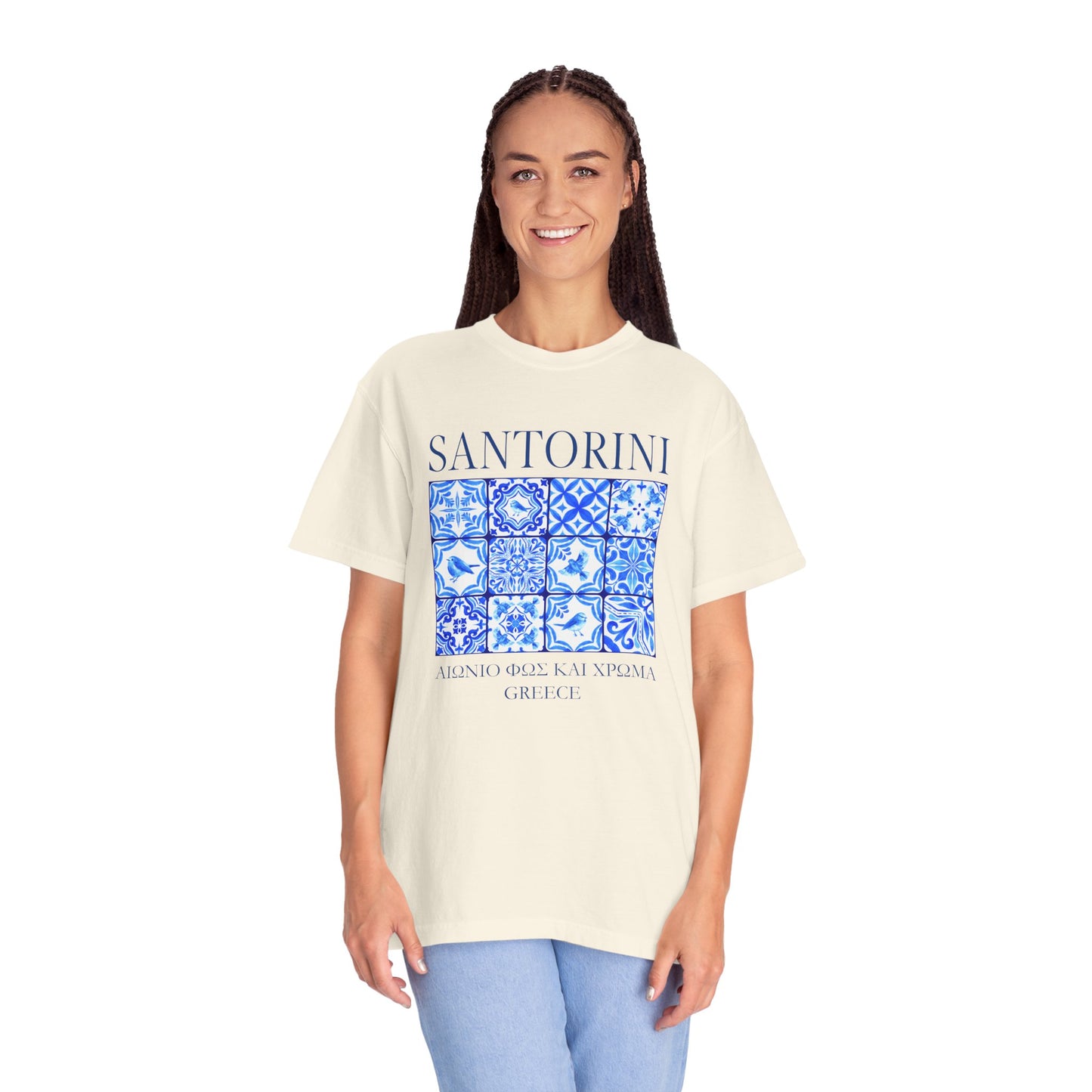 Santorini Vintage Mosaic Graphic T-Shirt - Greece Travel Tee