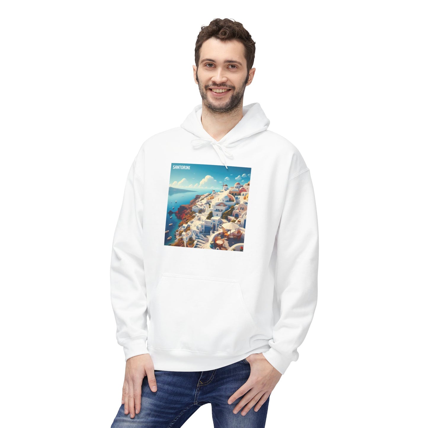 Santorini Oia Disney Pixar Style Midweight Softstyle Fleece Hoodie