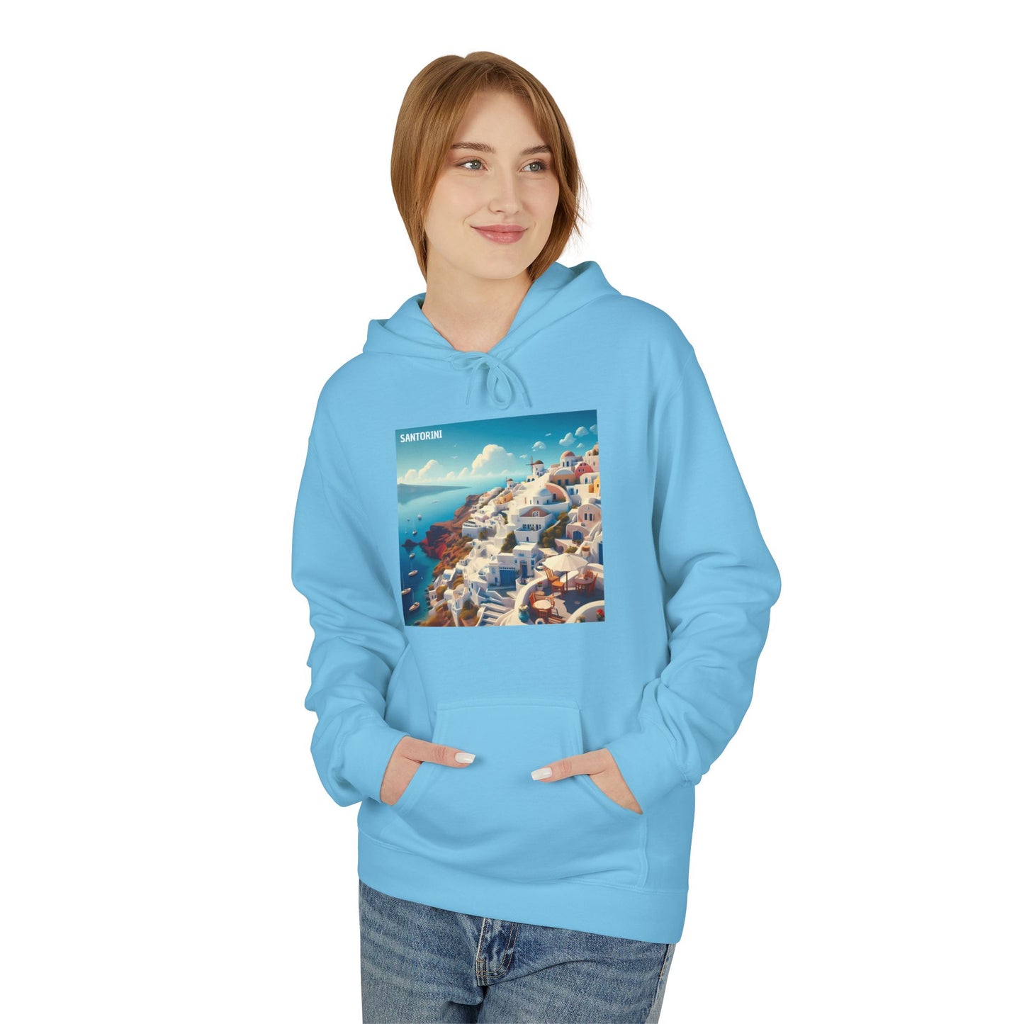 Santorini Oia Disney Pixar Style Midweight Softstyle Fleece Hoodie